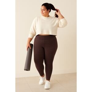 Athleta Leggings Brown Stripe Print  | Plus Size High Rise Active Pants | 1X